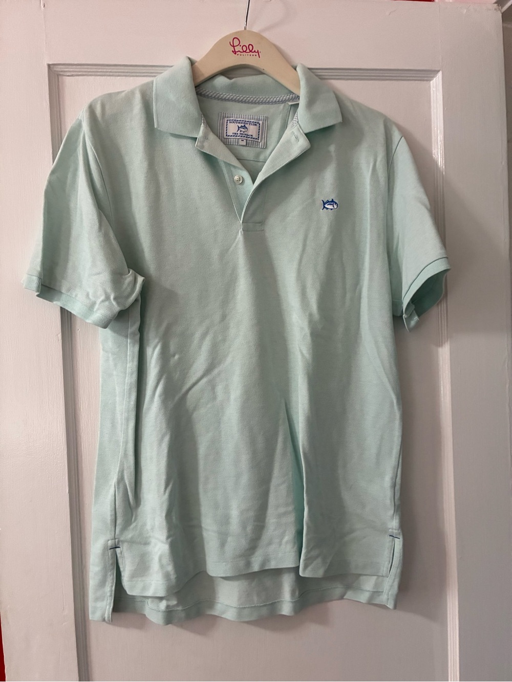 Southern Tide Mint Polo with Blue Fish Embroidery